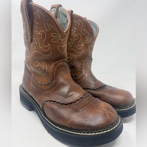 Ariat Fatbaby Saddle Cowboy Boots 7.5B Brown Cowgirl Western Rodeo Pull On